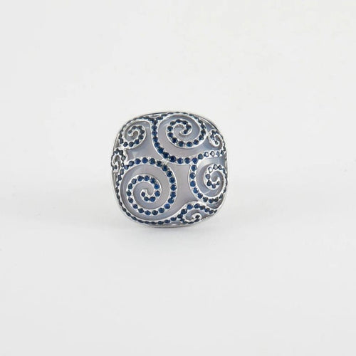 Bague 53 Adler - Bague en or blanc 18K à calcédoine et saphirs 58 Facettes
