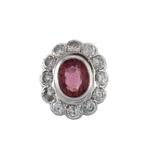Bague 52 Bague marguerite tourmaline rose et diamants en or blanc 18K 58 Facettes