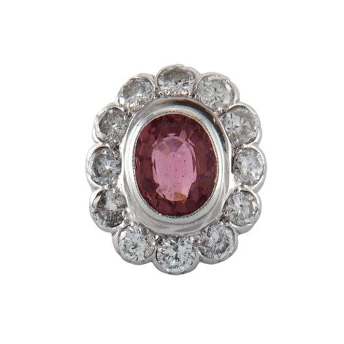 Bague 52 Bague marguerite tourmaline rose et diamants en or blanc 18K 58 Facettes