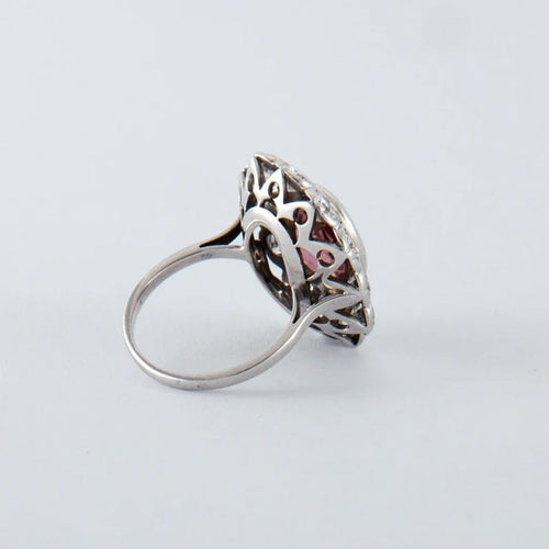 Bague 52 Bague marguerite tourmaline rose et diamants en or blanc 18K 58 Facettes
