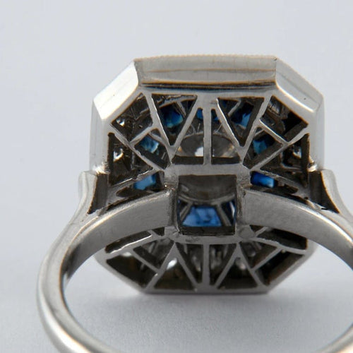 Bague 53 Bague style Art déco en platine avec saphirs et diamants 58 Facettes