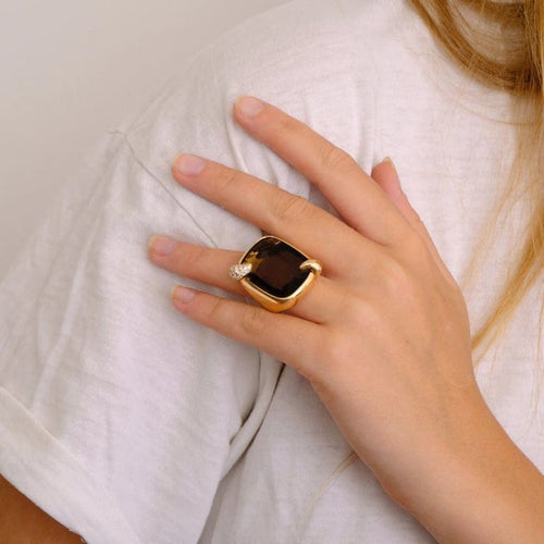 Bague 52 Pomellato Ritratto - Bague en or rose 18K et quartz fumé 58 Facettes
