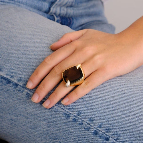 Bague 52 Pomellato Ritratto - Bague en or rose 18K et quartz fumé 58 Facettes