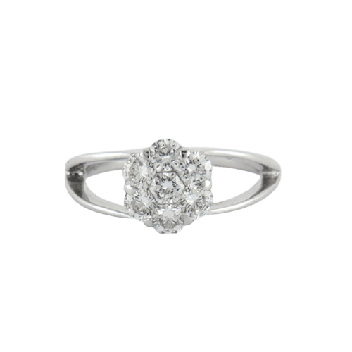 Bague 51 Bague fleur en or blanc 18K et diamants 58 Facettes