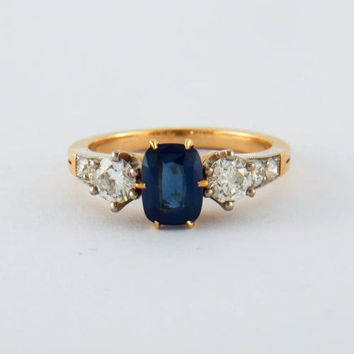 Bague 55.5 Bague saphir et diamants en or jaune 18K 58 Facettes