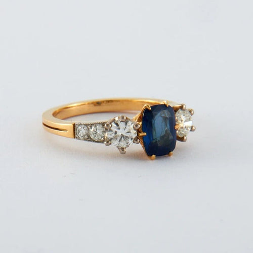 Bague 55.5 Bague saphir et diamants en or jaune 18K 58 Facettes