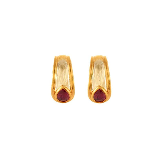 Boucles d'oreilles Poiray - Clips d’oreilles en or jaune et or blanc avec rubis 58 Facettes