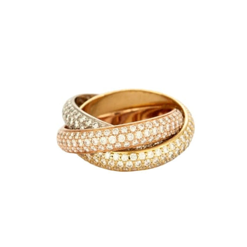 Bague 49 Cartier Trinity - Bague pavée de diamants en or blanc, jaune et rose 58 Facettes