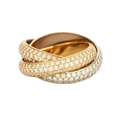 Bague 49 Cartier Trinity - Bague pavée de diamants en or blanc, jaune et rose 58 Facettes