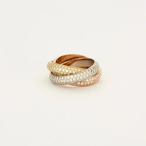 Bague 49 Cartier Trinity - Bague pavée de diamants en or blanc, jaune et rose 58 Facettes