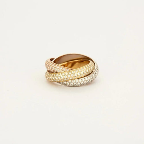 Bague 49 Cartier Trinity - Bague pavée de diamants en or blanc, jaune et rose 58 Facettes