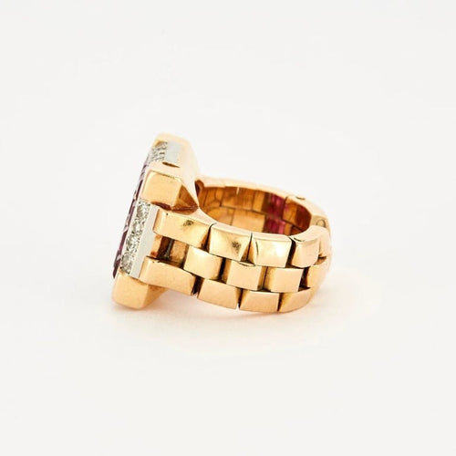 Bague 49 Lacloche - Bague en or jaune 18 carats rubis synthétiques et diamants 58 Facettes