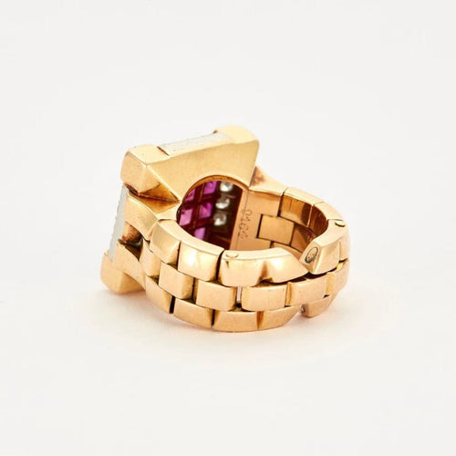 Bague 49 Lacloche - Bague en or jaune 18 carats rubis synthétiques et diamants 58 Facettes