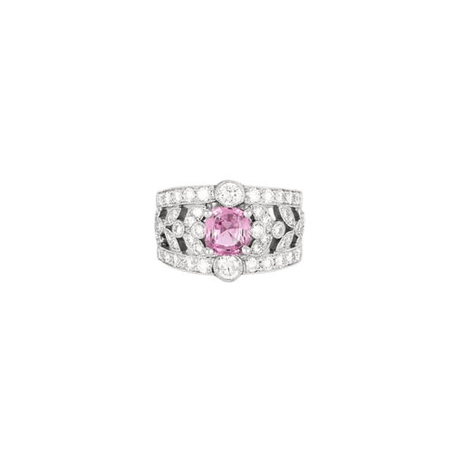 Bague 55 Bague bandeau en platine avec saphir rose et diamants 58 Facettes