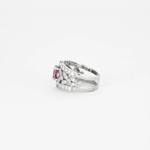 Bague 55 Bague bandeau en platine avec saphir rose et diamants 58 Facettes