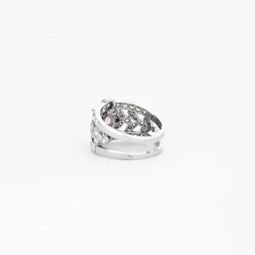 Bague 55 Bague bandeau en platine avec saphir rose et diamants 58 Facettes