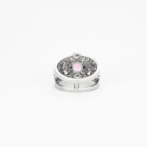 Bague 55 Bague bandeau en platine avec saphir rose et diamants 58 Facettes
