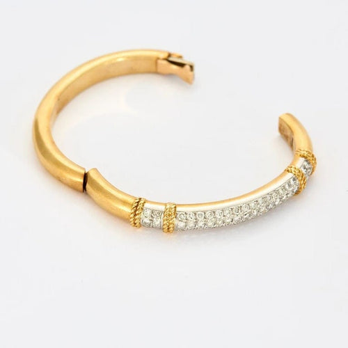 Bracelet FRED Isaure - Bracelet jonc vintage en or jaune, platine et diamants 58 Facettes