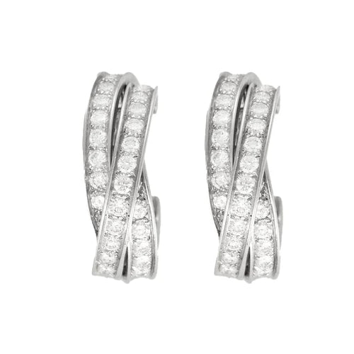 Boucles d'oreilles Cartier Trinity - Boucles d'oreilles créoles en or blanc et diamants 58 Facettes