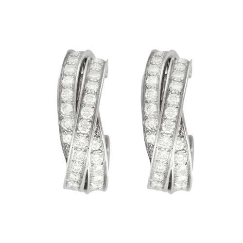 Boucles d'oreilles Cartier Trinity - Boucles d'oreilles créoles en or blanc et diamants 58 Facettes