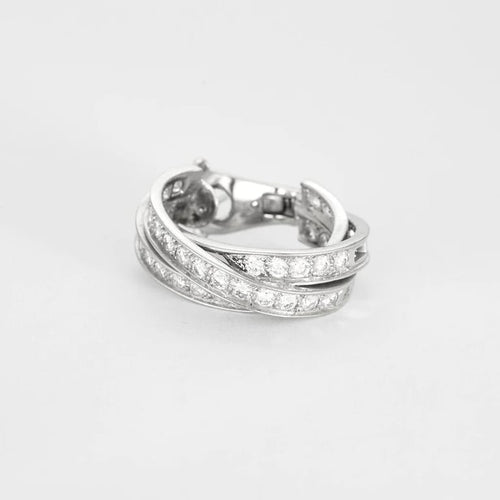 Boucles d'oreilles Cartier Trinity - Boucles d'oreilles créoles en or blanc et diamants 58 Facettes