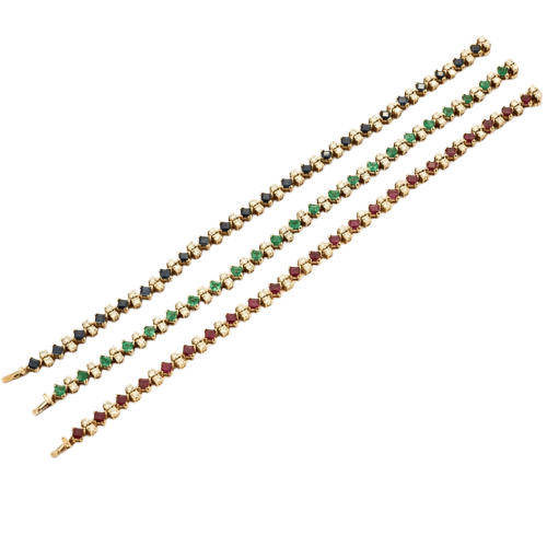 Bracelet Lot de 3 bracelets ligne en or jaune 18 carats avec pierres précieuses 58 Facettes