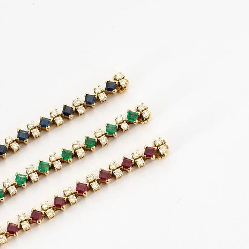 Bracelet Lot de 3 bracelets ligne en or jaune 18 carats avec pierres précieuses 58 Facettes