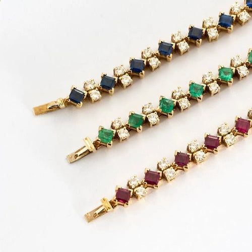 Bracelet Lot de 3 bracelets ligne en or jaune 18 carats avec pierres précieuses 58 Facettes