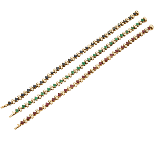 Bracelet Lot de 3 bracelets ligne en or jaune 18 carats avec pierres précieuses 58 Facettes