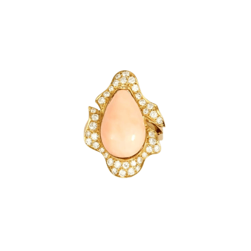 Bague 52 Bulgari - Bague entourage en or jaune 18 carats, corail et diamants 58 Facettes