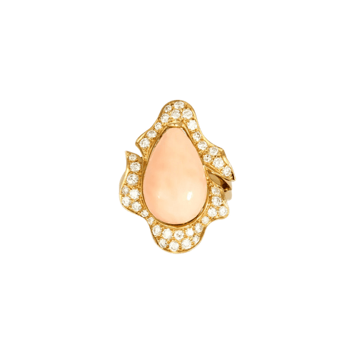Bague 52 Bulgari - Bague entourage en or jaune 18 carats, corail et diamants 58 Facettes