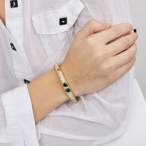 Bracelet Poiray - Bracelet jonc en or jaune 18 carats, diamants, saphir et émeraude 58 Facettes