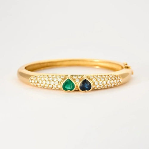 Bracelet Poiray - Bracelet jonc en or jaune 18 carats, diamants, saphir et émeraude 58 Facettes