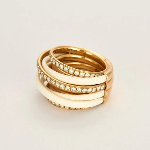 Bague 53 De Grisogono Allegra - Bague en or rose 18K, diamants et céramique blanche 58 Facettes