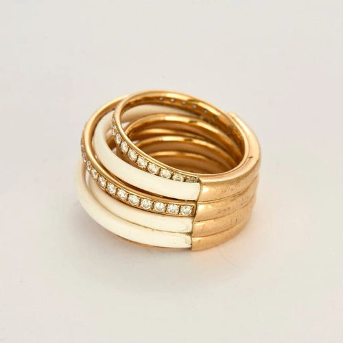 Bague 53 De Grisogono Allegra - Bague en or rose 18K, diamants et céramique blanche 58 Facettes