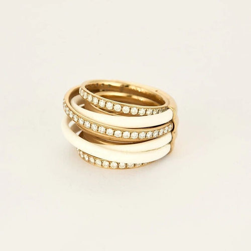 Bague 53 De Grisogono Allegra - Bague en or rose 18K, céramique blanche et diamants 58 Facettes