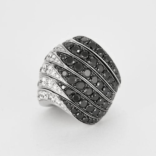 Bague 49 De Grisogono - Bague cocktail en or blanc 18K pavée de diamants blancs et noirs 58 Facettes