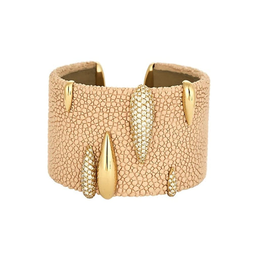 Bracelet De Grisogono - Bracelet manchette en or jaune 18K, galuchat et diamants 58 Facettes