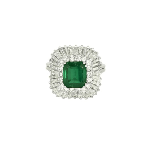 Bague 54 Bague jupe en or blanc 18K avec émeraude 2,05 ct et diamants 58 Facettes