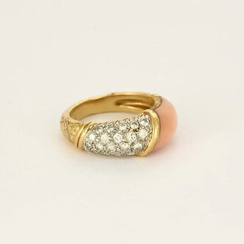 Bague 51.5 Van Cleef & Arpels - Bague en or jaune 18 K, corail peau d’ange et diamants 58 Facettes