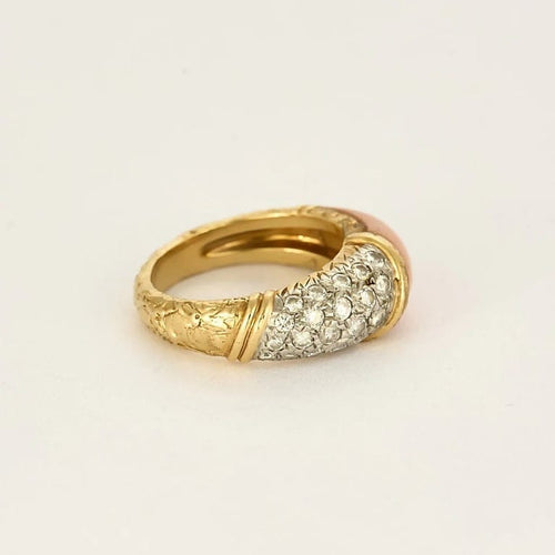 Bague 51.5 Van Cleef & Arpels - Bague en or jaune 18 K, corail peau d’ange et diamants 58 Facettes