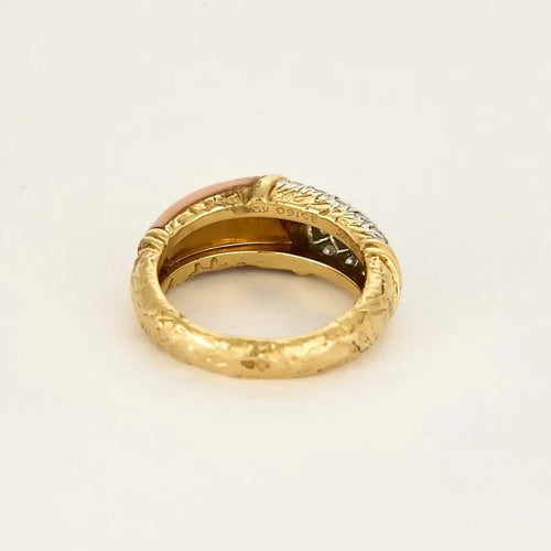 Bague 51.5 Van Cleef & Arpels - Bague en or jaune 18 K, corail peau d’ange et diamants 58 Facettes