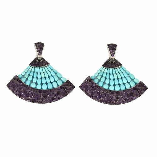 Boucles d'oreilles De Grisogono - Boucles d’oreilles pendantes en or blanc 18K, turquoises et améthystes 58 Facettes