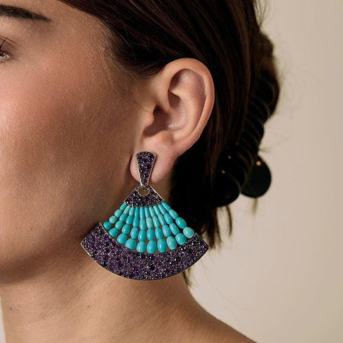 Boucles d'oreilles De Grisogono - Boucles d’oreilles pendantes en or blanc 18K, turquoises et améthystes 58 Facettes
