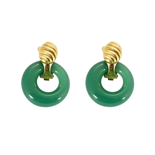 Boucles d'oreilles Van Cleef & Arpels - Boucles d’oreilles clips en or jaune, chrysoprases et hématites 58 Facettes