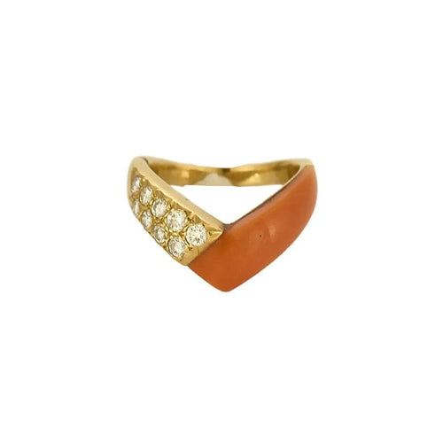 Bague 52 Van Cleef & Arpels - Bague en or jaune 18 K, corail et diamants 58 Facettes