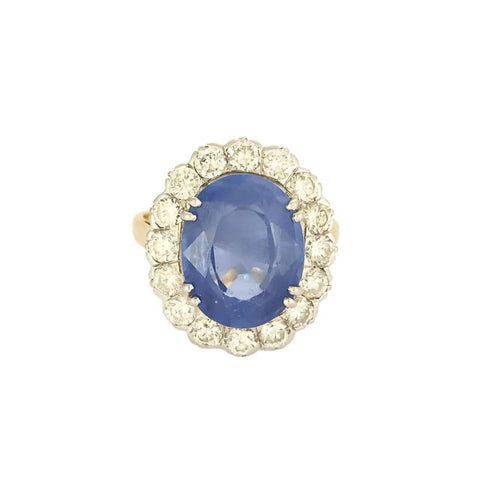 Bague 57 Bague marguerite en or blanc et or jaune, saphir 9 ct et diamants 58 Facettes
