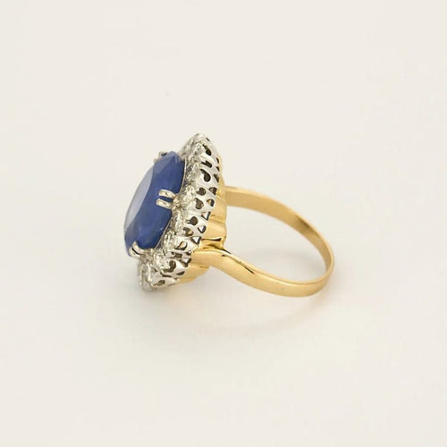 Bague 57 Bague marguerite en or blanc et or jaune, saphir 9 ct et diamants 58 Facettes