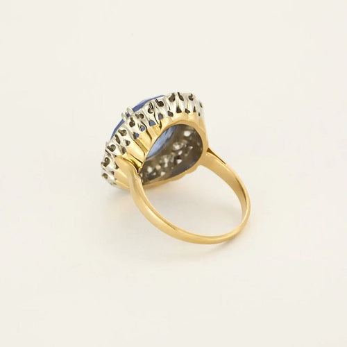 Bague 57 Bague marguerite en or blanc et or jaune, saphir 9 ct et diamants 58 Facettes