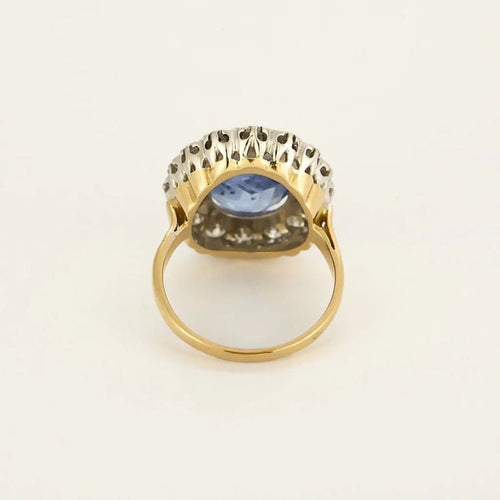 Bague 57 Bague marguerite en or blanc et or jaune, saphir 9 ct et diamants 58 Facettes